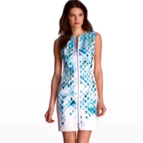 Elie Tahari Full zip shift sleeveless White with green dress Sz 4 - Picture 2 of 10